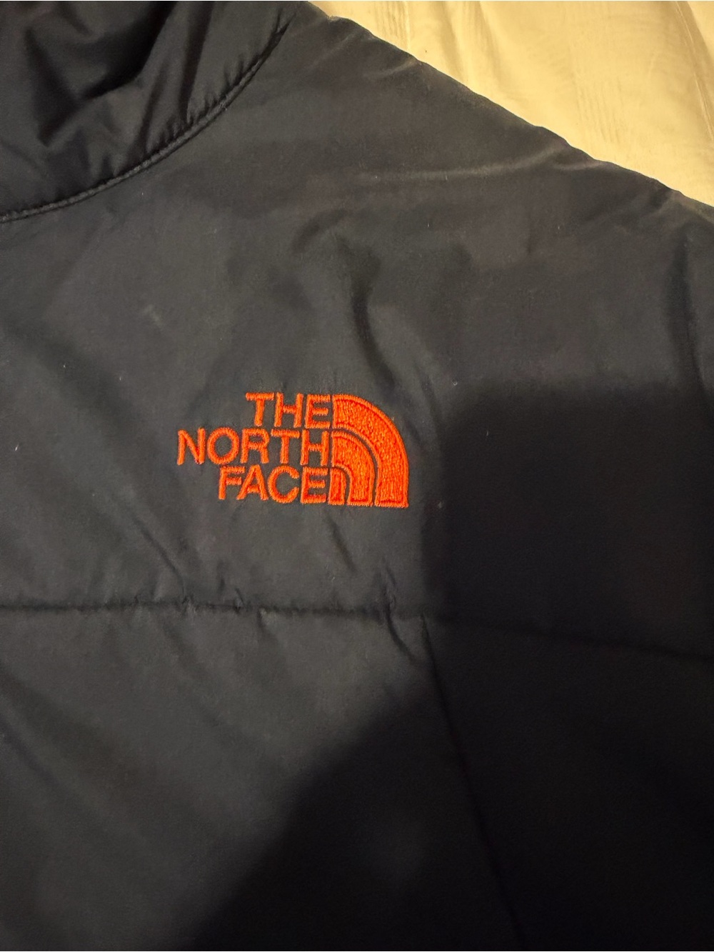 The North Face Blue Puffer Jacket with Orange Trim - Picture 2 of 6